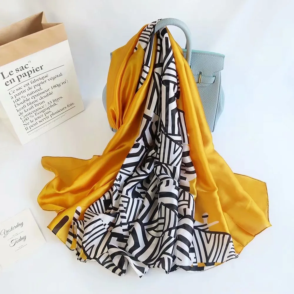 

2021 Classic Summer Sunscreen Pareo Silk Scarves Lady Print Beach 180X90CM Shawl Foulard Bandanna Hijab Muffler Woman Female