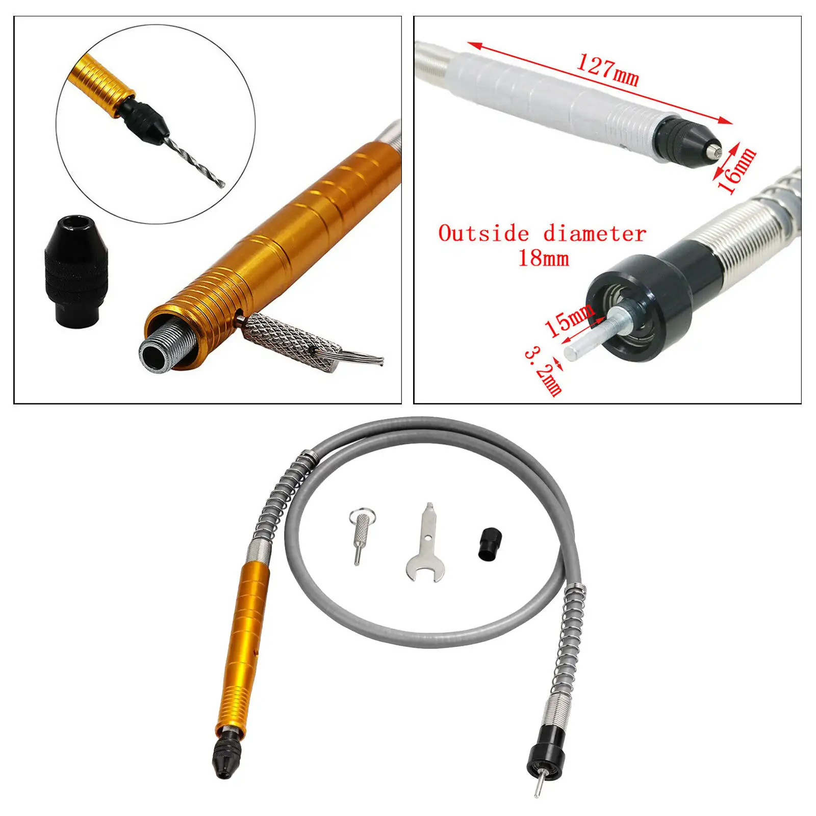 1/8 inch 3.175mm Flexible Shaft Adapter Attachment Extension Cable Chuck for Rotary Grinder Woodworking Tools with Wrench
1/8 inch 3.175mm Flexible Shaft Adapter Attachment Extension Cable Chuck for Rotary Grinder Woodworking Tools with Wrench