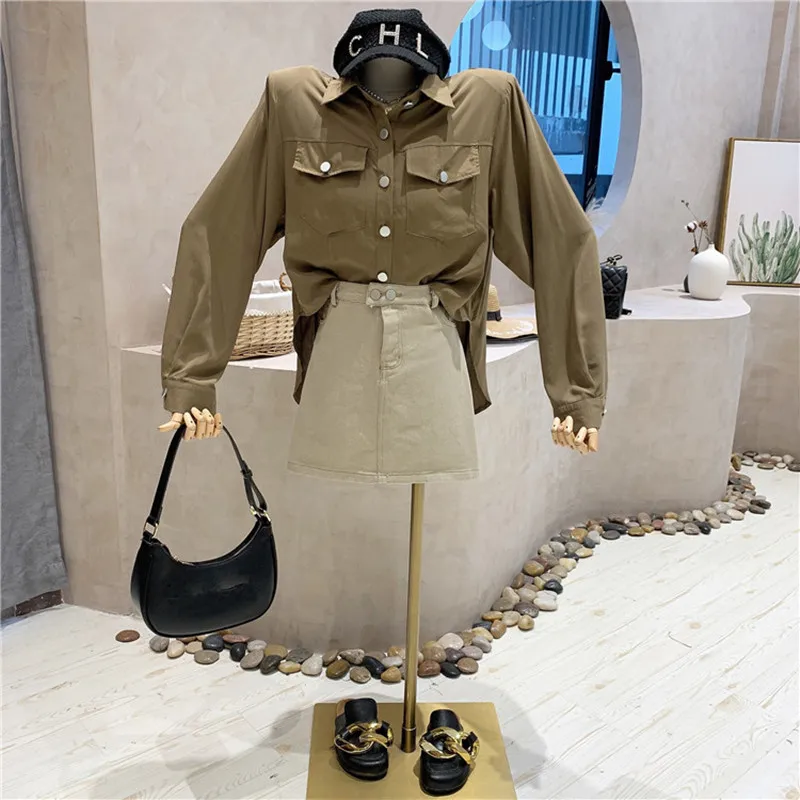 New Women's Clothing Summer 2021 Long sleeve irregular tooling Shirt Top + high waist denim skirt Two piece set
New Women's Clothing Summer 2021 Long sleeve irregular tooling Shirt Top + high waist denim skirt Two piece set