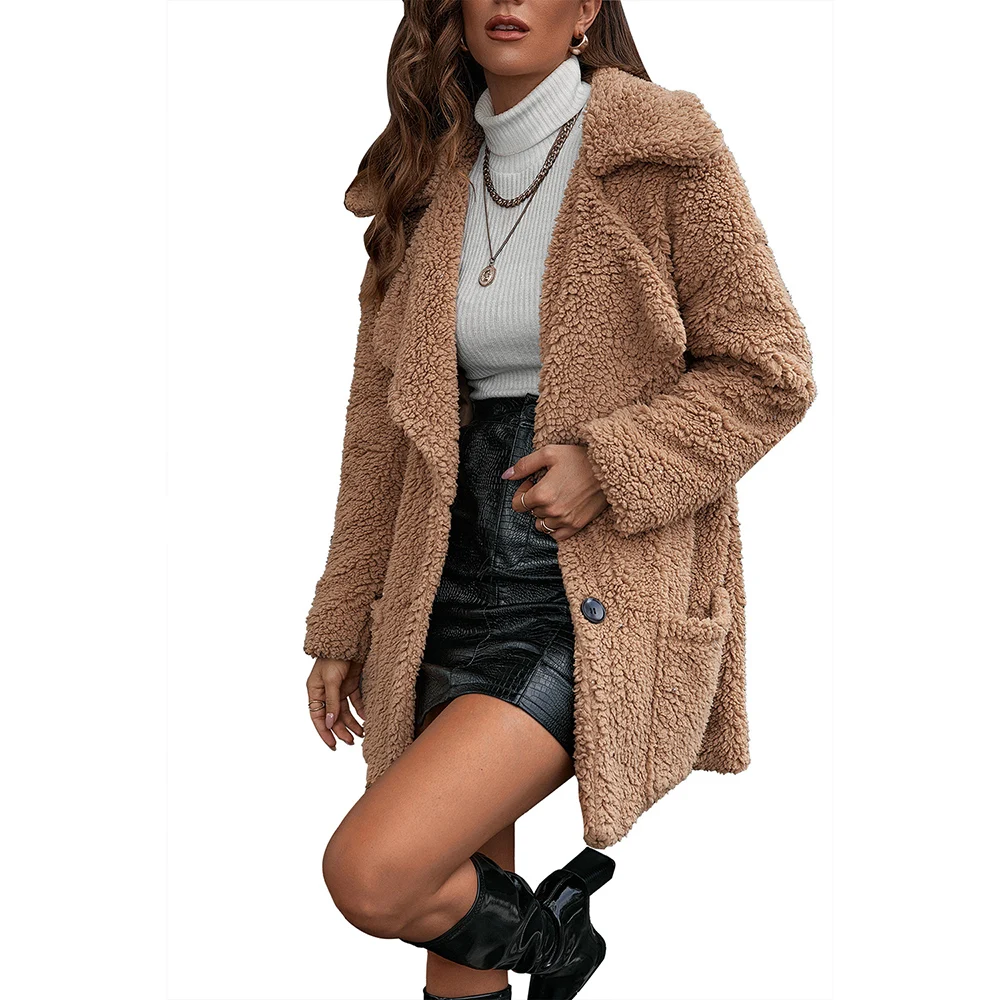 Casual Women Turn-Down Collar Outwear Winter Long Sleeve Ladies Coat Single Breasted Solid Color Fleece Thick Warm Winter Coat
Casual Women Turn-Down Collar Outwear Winter Long Sleeve Ladies Coat Single Breasted Solid Color Fleece Thick Warm Winter Coat