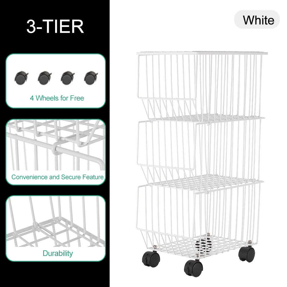 Movable Iron Storage Shelf 3 Layer Tier Metal Rack with Wheels Storing Fruit Vegetable Saving Organizer for Kitchen Living Room | Дом и сад