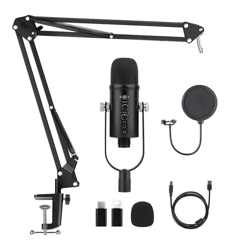 Studio Condenser USB Computer Microphone Kit with Adjustable Scissor Arm Stand Shock Mount for iPhone PC Computer YouTube Voice
Studio Condenser USB Computer Microphone Kit with Adjustable Scissor Arm Stand Shock Mount for iPhone PC Computer YouTube Voice