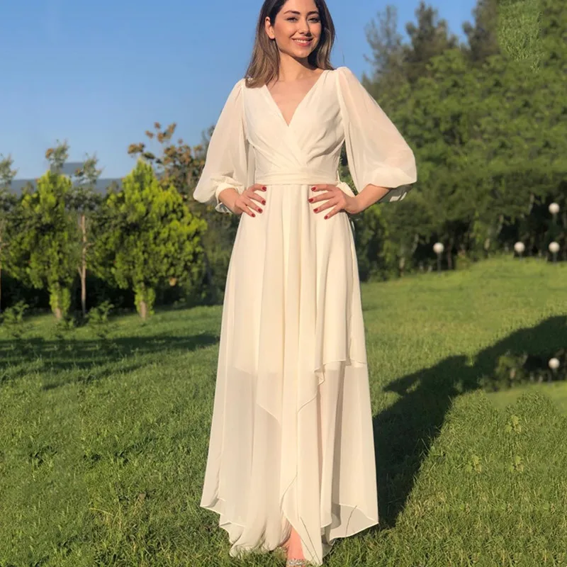 Boho Simple V-Neck Wedding Dresses 2021 Floor Length Asymmetrical Lantern Sleeve Chiffon Belt Elegant Bride Gown Robe De Mariée
Boho Simple V-Neck Wedding Dresses 2021 Floor Length Asymmetrical Lantern Sleeve Chiffon Belt Elegant Bride Gown Robe De Mariée