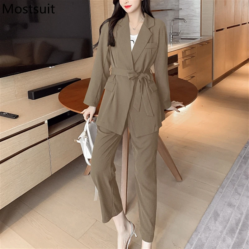2020 Autumn Korean Office Women Blazer Pants Suits Sets Women Belted Blazer + Ankle-length Pants Outfits Fashion Ladies Suits
2020 Autumn Korean Office Women Blazer Pants Suits Sets Women Belted Blazer + Ankle-length Pants Outfits Fashion Ladies Suits