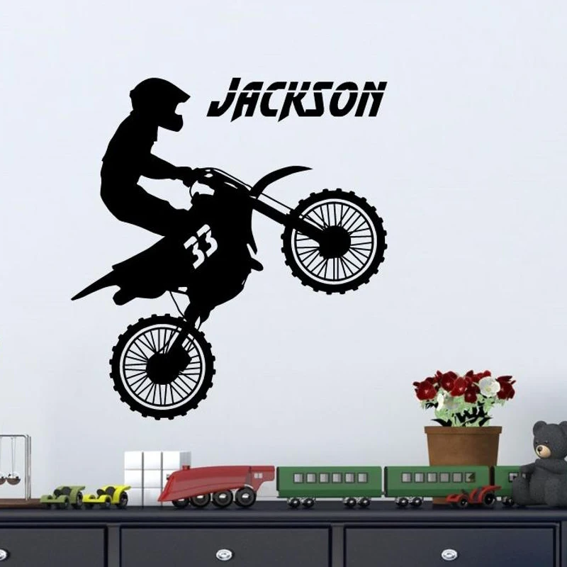 Motocross Rider With Personalized Name And Number Wall Decal - Custom Name Vinyl Stickers For Boy's Bedrooms Nursery E50
Motocross Rider With Personalized Name And Number Wall Decal - Custom Name Vinyl Stickers For Boy's Bedrooms Nursery E50