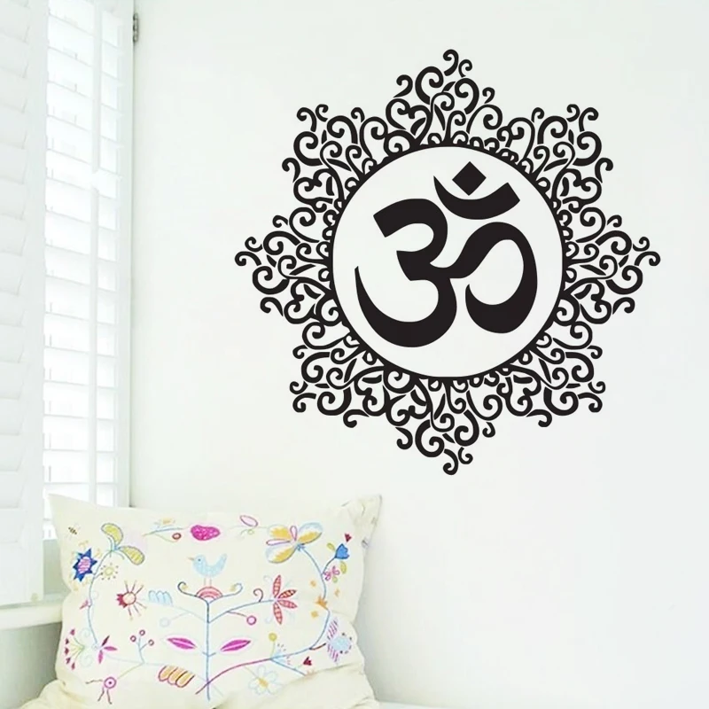 

Декор для гостиной, наклейка на стену с символом Ом, узор мандалы, Индийская Йога, домашний декор, виниловые художественные фрески