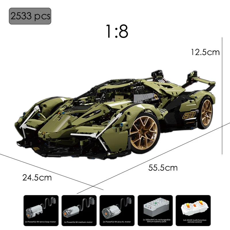 New 2533pcs Technical RC Racing Car V12 Concept Building Blocks Model MOC City Remote Control Supercar Brick DIY Boy Toy Gift
New 2533pcs Technical RC Racing Car V12 Concept Building Blocks Model MOC City Remote Control Supercar Brick DIY Boy Toy Gift