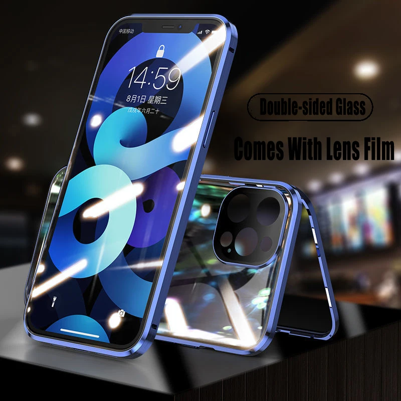 360 Double Sided Magnetic Adsorption Metal Case For iPhone 12 13 Mini 11 12 13 Pro Max Glass Cover Camera Lens Protector Film
360 Double Sided Magnetic Adsorption Metal Case For iPhone 12 13 Mini 11 12 13 Pro Max Glass Cover Camera Lens Protector Film