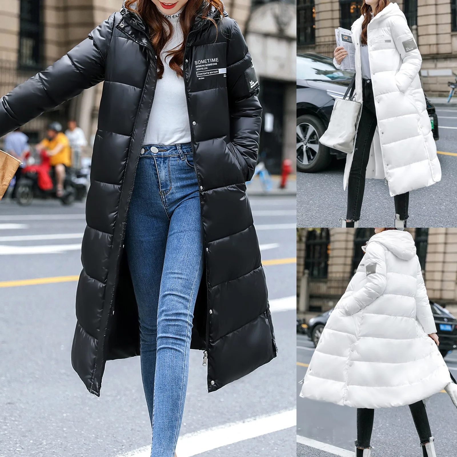 

Winter Long Jacket Coat Women Cotton padded Casual Pocket Sash Ladies parka High Street Tailored Collar Stylish Hoodies Overcoat