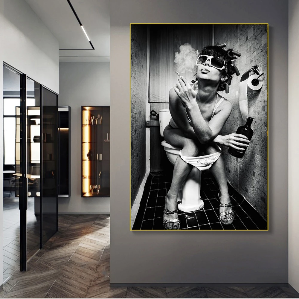 Black White Canvas Painting Sexy Woman Smoking In Toilet Print Poster Wall Art Restroom Bar Home Decoration Paintings Cuadros
Black White Canvas Painting Sexy Woman Smoking In Toilet Print Poster Wall Art Restroom Bar Home Decoration Paintings Cuadros