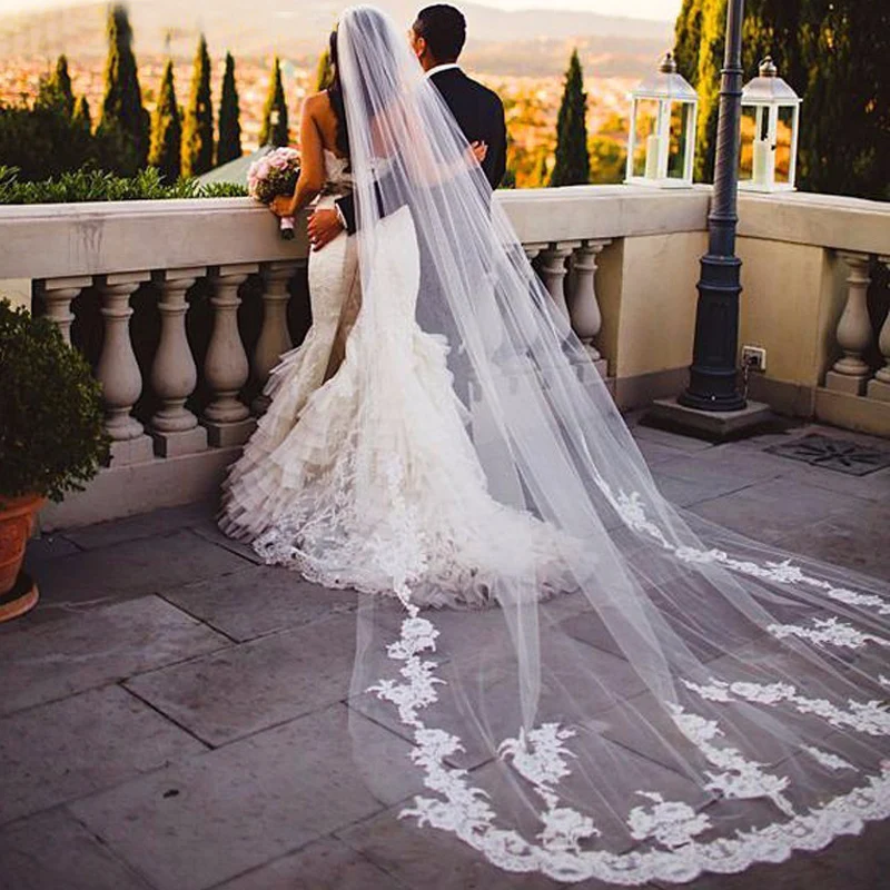 Long Lace Bridal Veils with Applique One Layer White Tulle 3m Cathedral Length Weding Veils New Arrival 415615
Long Lace Bridal Veils with Applique One Layer White Tulle 3m Cathedral Length Weding Veils New Arrival 415615