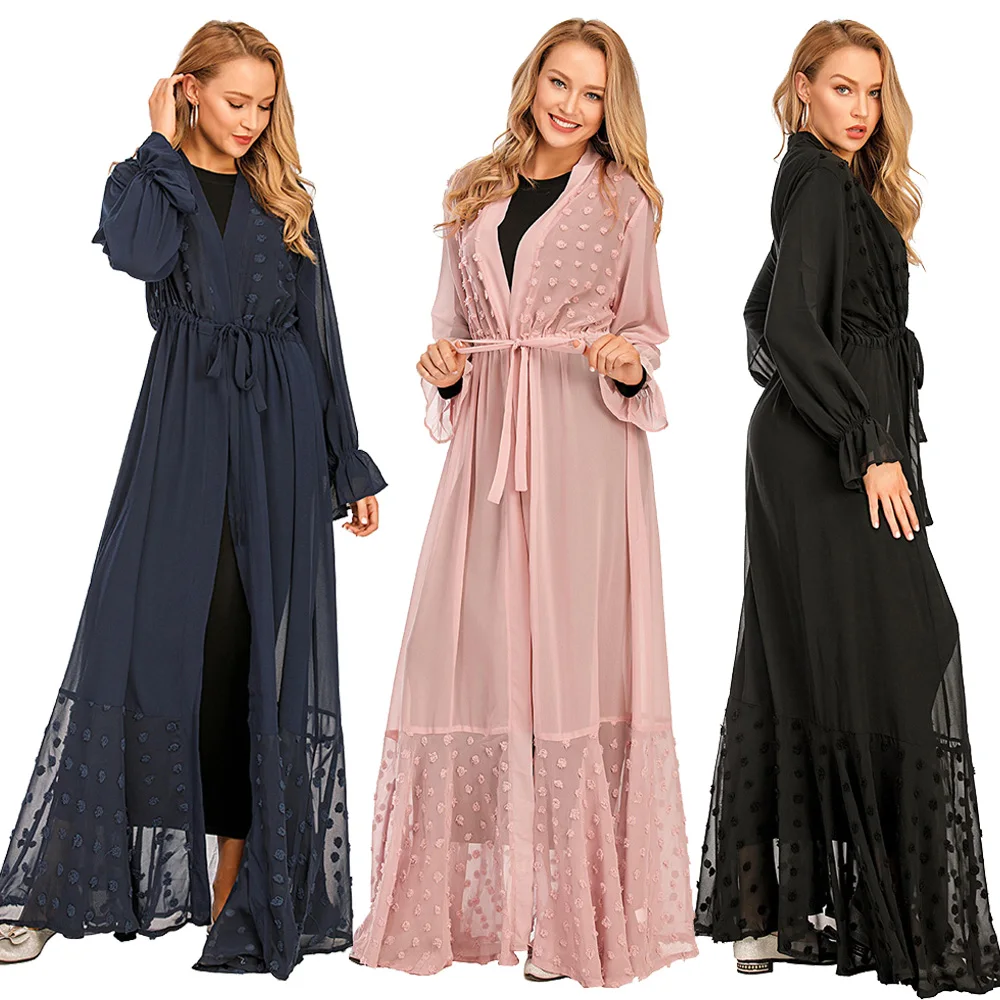 

Abaya Muslim Women Chiffon Long Dress Ramadan Islamic Arab Jilbab Open Kimono Middle East Dubai Robe Gown Turkish Summer Fashion