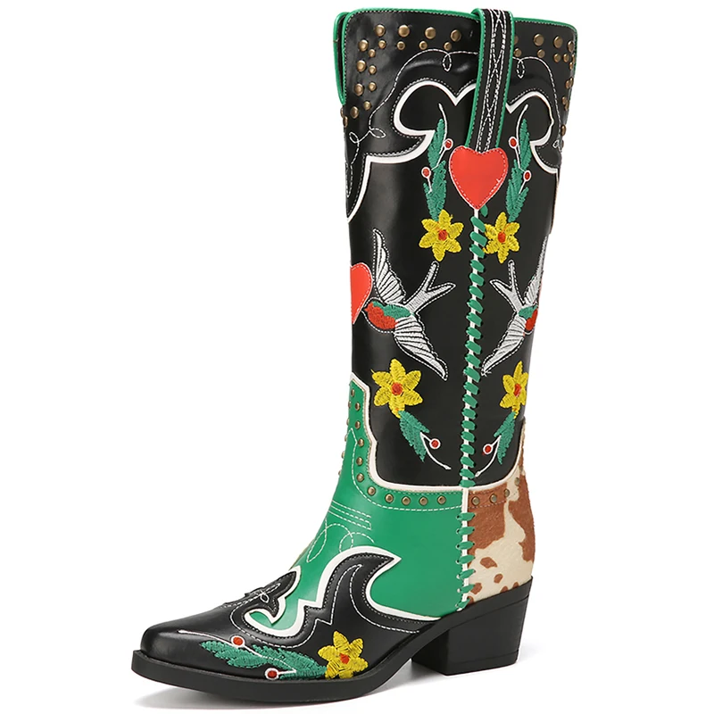 SOCOFY Women Cowgirl Mid-calf Boots Folkways Retro Style Embroidered Stitching Heel Shoe Casual Outdoor Shoes Botas Mujer
SOCOFY Women Cowgirl Mid-calf Boots Folkways Retro Style Embroidered Stitching Heel Shoe Casual Outdoor Shoes Botas Mujer