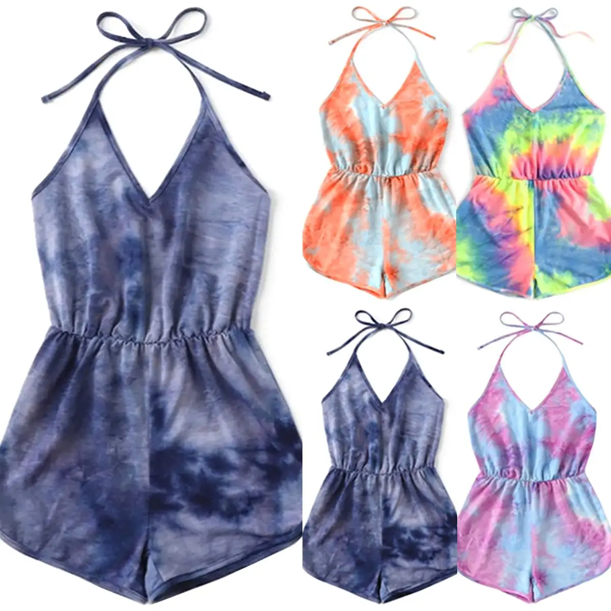 Women Halter Neck Mini Jumpsuit Shorts Summer Causal Bandage Playsuit Tie Dye Color Gradient Romper
Women Halter Neck Mini Jumpsuit Shorts Summer Causal Bandage Playsuit Tie Dye Color Gradient Romper