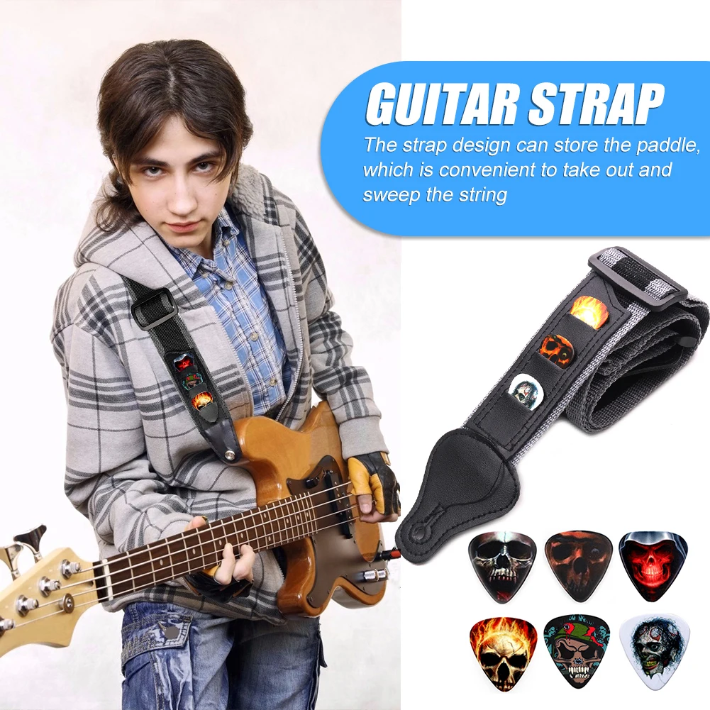 Adjustable Electric Guitar Strap with 6 Guitar Picks Holders PU Leather Ends Acoustic Guitar Bass Strap Belt Accessories
Adjustable Electric Guitar Strap with 6 Guitar Picks Holders PU Leather Ends Acoustic Guitar Bass Strap Belt Accessories