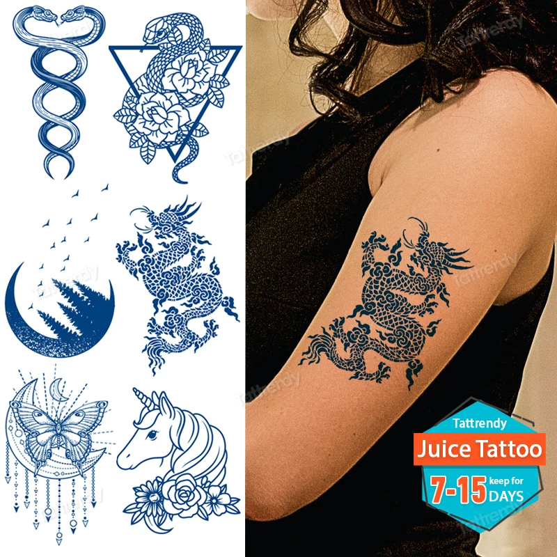Juice Ink Tattoo Long Lasting Natural Body Art Waterproof Temporary Tattoos Dragon Moon Snake Rose Flower Butterfly Tattoo Fake
Juice Ink Tattoo Long Lasting Natural Body Art Waterproof Temporary Tattoos Dragon Moon Snake Rose Flower Butterfly Tattoo Fake