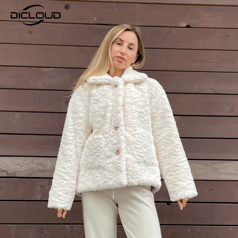 Фото Куртка женская зимняя из искусственного меха мягкая с карманами | Женская одежда