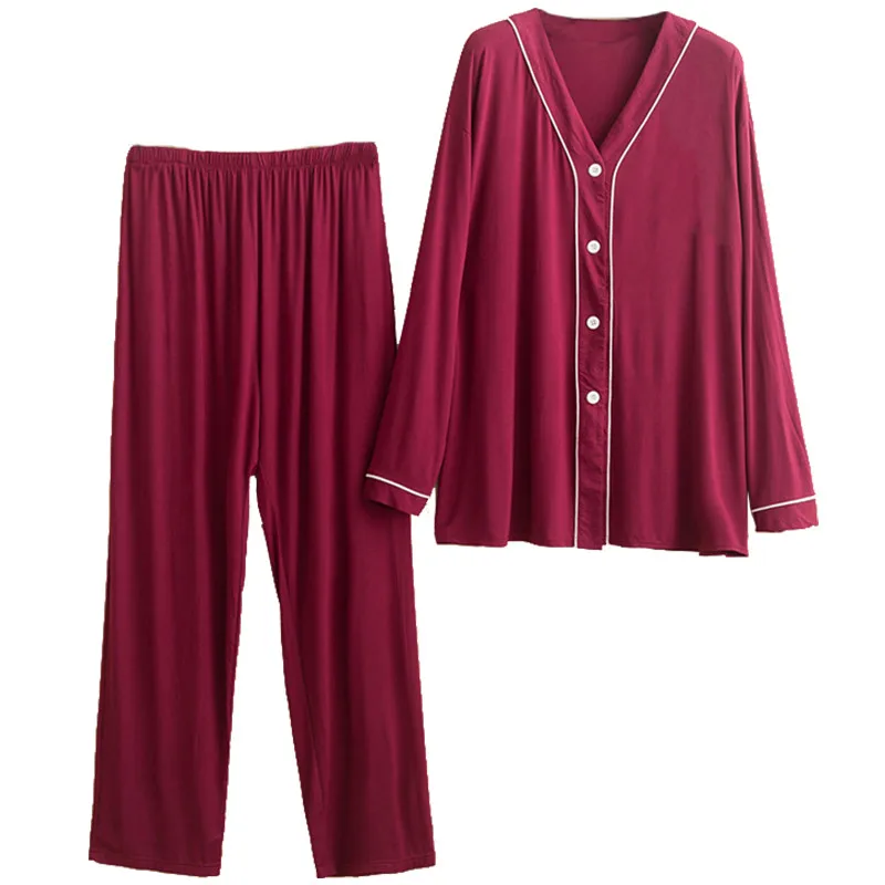 Modal Pajamas Long Sleeve Trousers Womens Two-Piece Elastic Large Size Thin Loose Ladies Casual Home Wear V Round Household Suit
Modal Pajamas Long Sleeve Trousers Womens Two-Piece Elastic Large Size Thin Loose Ladies Casual Home Wear V Round Household Suit