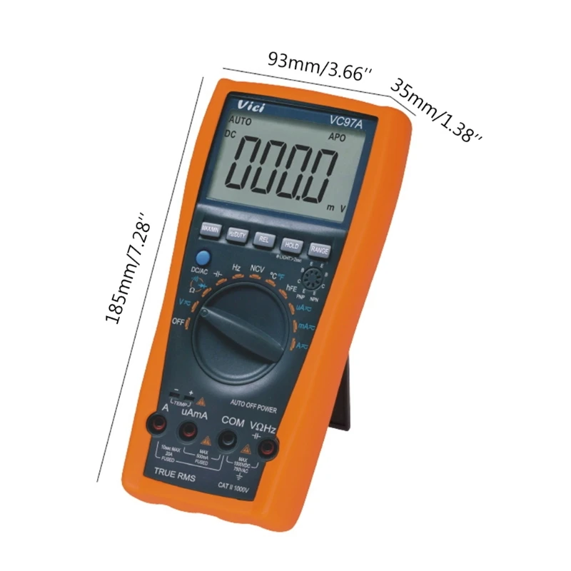 OOTDTY VC97A Digital Multimeter Auto Range DC AC 1000V DMM Temperature Detector Voltage Current Meter Capacitance
OOTDTY VC97A Digital Multimeter Auto Range DC AC 1000V DMM Temperature Detector Voltage Current Meter Capacitance