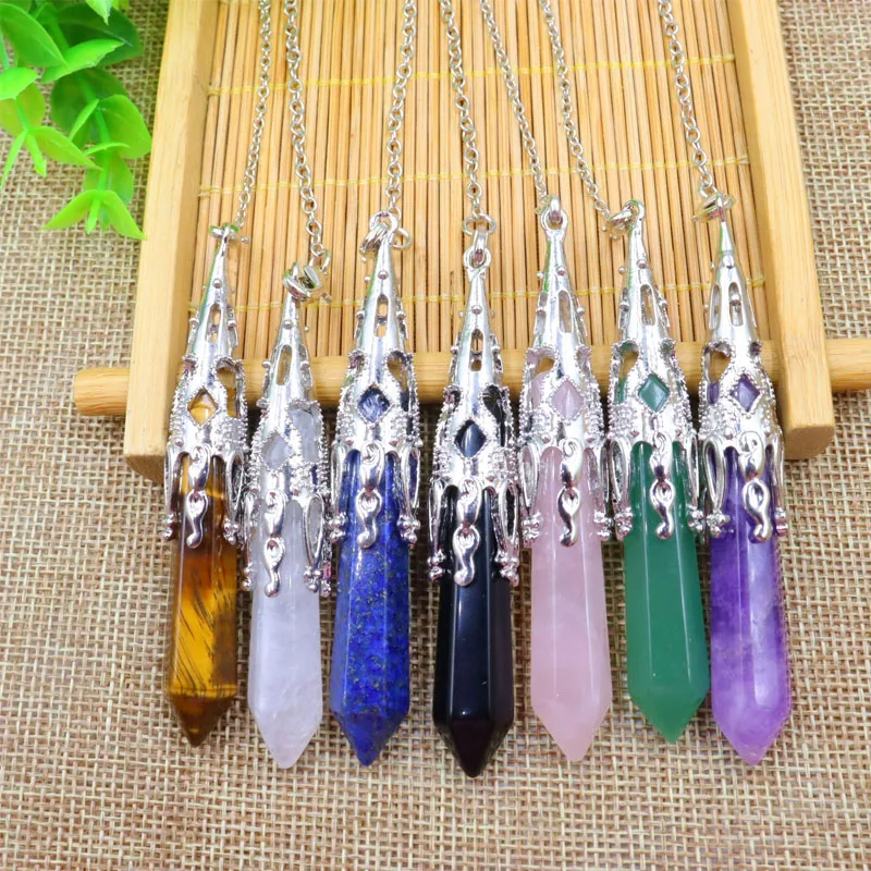 Natural Stone Pendulums Hexagonal Column Crystal Pillar Silver Color Chakra Crystal Pendants Reiki Pendulum for Dowsing Pendulum
Natural Stone Pendulums Hexagonal Column Crystal Pillar Silver Color Chakra Crystal Pendants Reiki Pendulum for Dowsing Pendulum