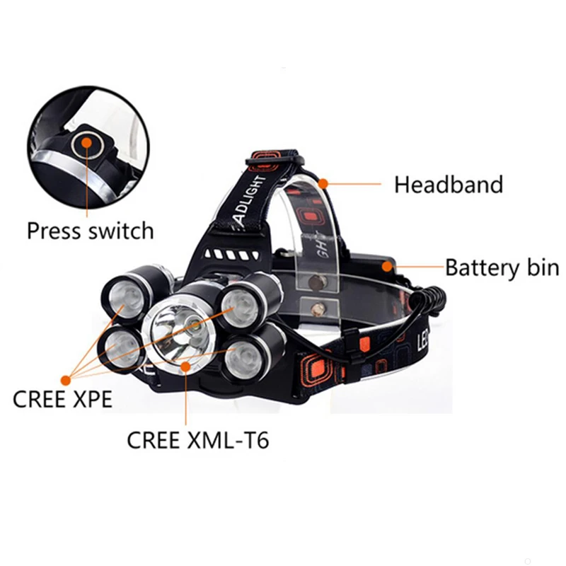 Waterproof T6+4XPE headlight 18650x2 battery 4000lumen 4 switch modes torch caving climbing search flashlight headlamp No.5light
Waterproof T6+4XPE headlight 18650x2 battery 4000lumen 4 switch modes torch caving climbing search flashlight headlamp No.5light