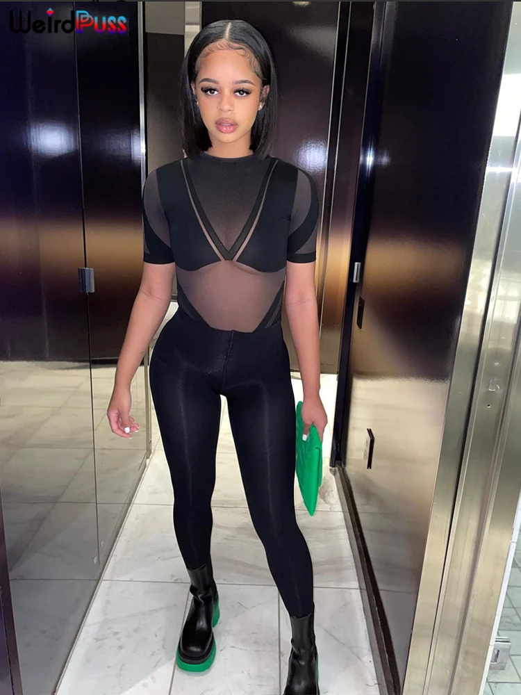 Weird Puss Patchwork Mesh Sexy Jumpsuit Women Fitness Short Sleeve Summer Trend Activity Skinny Elastic Street Workout Overalls
Weird Puss Patchwork Mesh Sexy Jumpsuit Women Fitness Short Sleeve Summer Trend Activity Skinny Elastic Street Workout Overalls