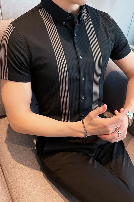 Shirts Summer Striped Men Short Sleeve Slim Fit Business Formal Dress Shirts Social Party Streetwear Male Clothing Chemise Homme
Shirts Summer Striped Men Short Sleeve Slim Fit Business Formal Dress Shirts Social Party Streetwear Male Clothing Chemise Homme