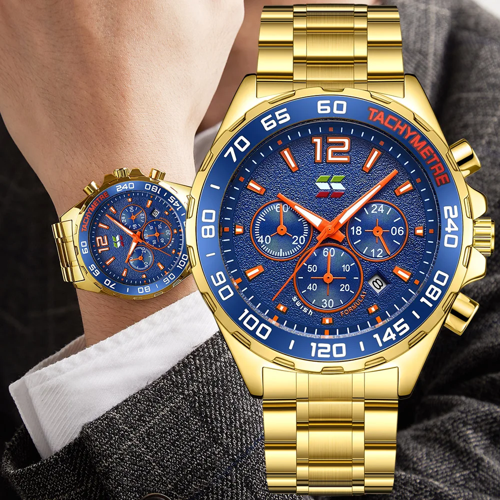 Top Brand Watches for Men Stainless Steel Gold Wristwatch Fashion Chronograph Business Quartz Clock Waterproof Relogio Masculino
Top Brand Watches for Men Stainless Steel Gold Wristwatch Fashion Chronograph Business Quartz Clock Waterproof Relogio Masculino