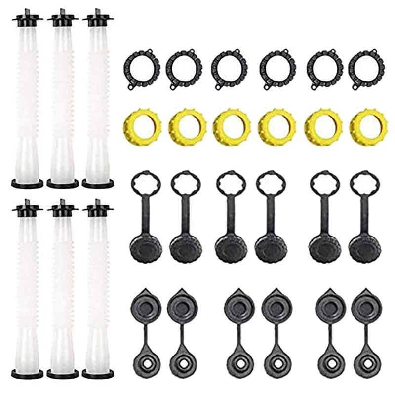 Universal Gas Can Spout Replacement, 6 Pack Pour Nozzles Gasket Kit with Collar Cap, Stopper, Vent Plugs, Rear Vent Cap
Universal Gas Can Spout Replacement, 6 Pack Pour Nozzles Gasket Kit with Collar Cap, Stopper, Vent Plugs, Rear Vent Cap