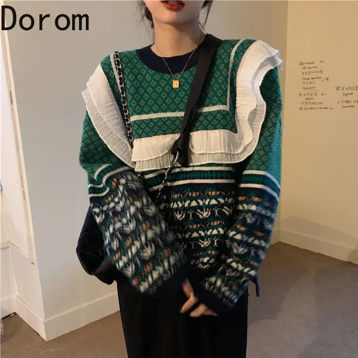 Vintage Geometric Hit Color Pullover Sweater Women Ruffles Patchwork Print Loose Oversize Knitted Tops Casual Harajuku Sweater
Vintage Geometric Hit Color Pullover Sweater Women Ruffles Patchwork Print Loose Oversize Knitted Tops Casual Harajuku Sweater