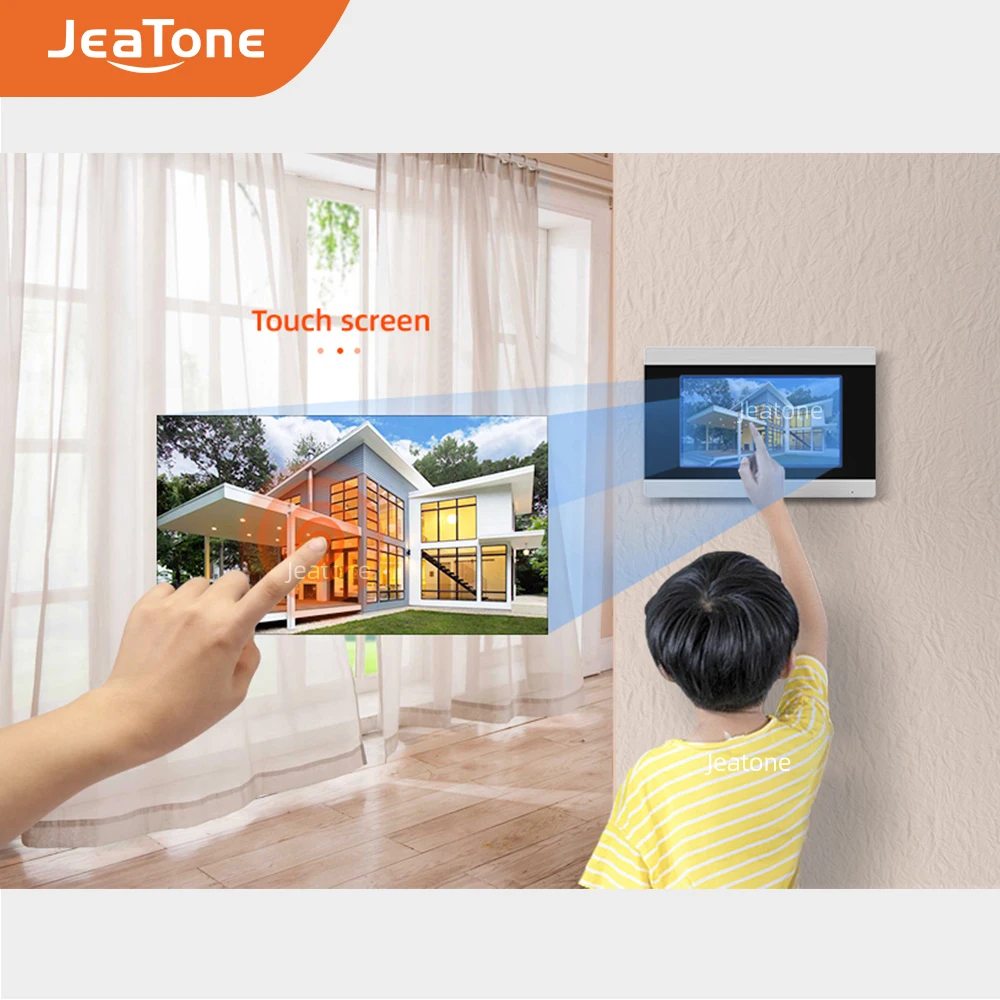 Jeatone 7-дюймовый сенсорный экран WIFI IP видео домофон для 4 отдельных квартир