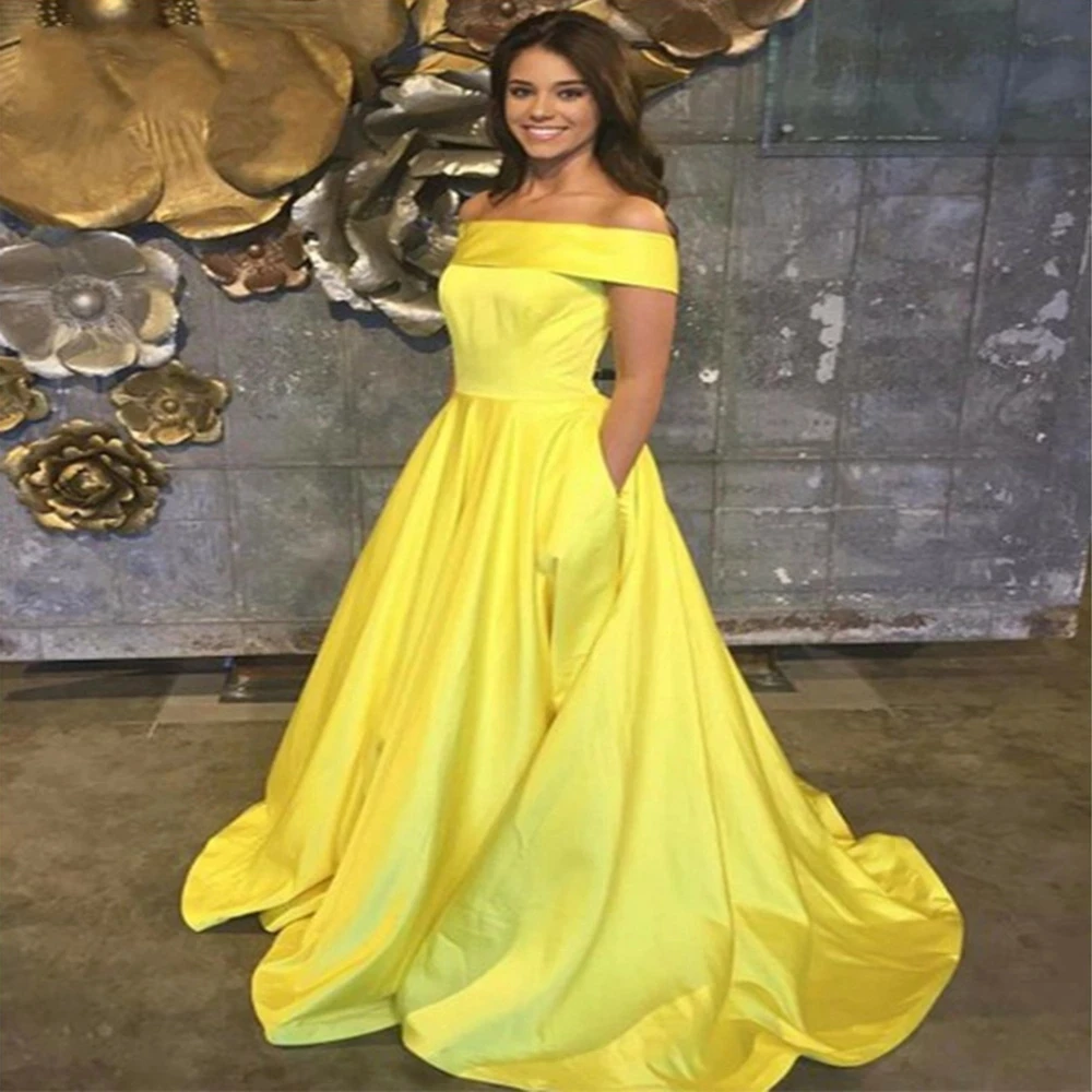 Off The Shoulder Evening Dresses Formal Women Party Night 2021 Yellow Robe De Soiree Elegant A-Line Long Prom Gowns With Pockets
Off The Shoulder Evening Dresses Formal Women Party Night 2021 Yellow Robe De Soiree Elegant A-Line Long Prom Gowns With Pockets