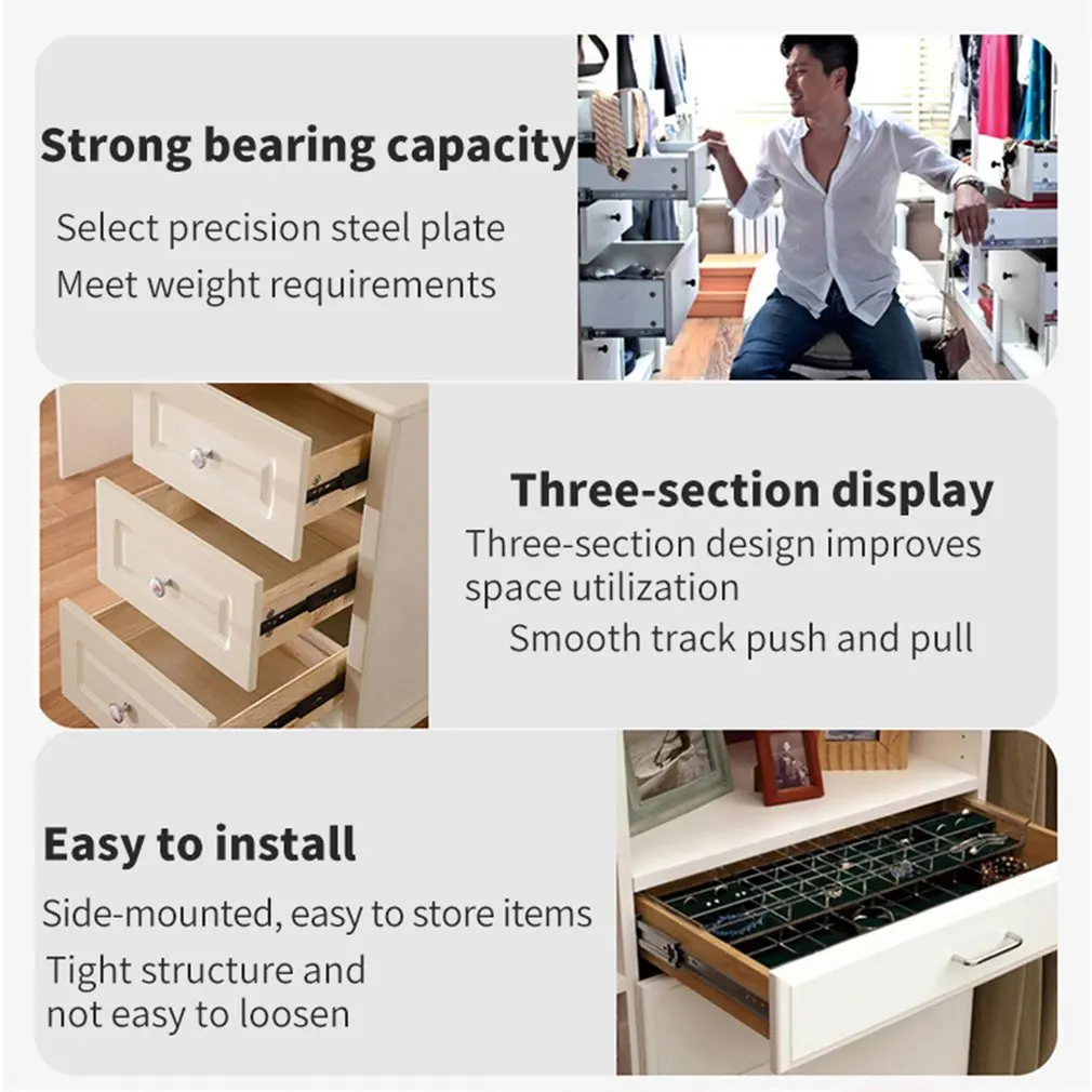 1 Pair Drawer Slide Rail Three Section Thick Damping Damper Three-section Display Strong Bearing Capacity Drawer Slide Rail
1 Pair Drawer Slide Rail Three Section Thick Damping Damper Three-section Display Strong Bearing Capacity Drawer Slide Rail