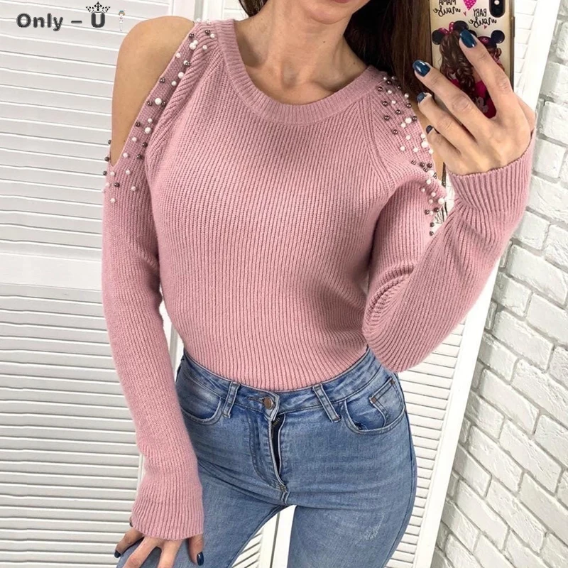 2020 Autumn and Winter Solid Color Beaded O Neck Long-Sleeved knit Pullover Off Shoulder Knitted Sweater Female Bottom Pullovers
2020 Autumn and Winter Solid Color Beaded O Neck Long-Sleeved knit Pullover Off Shoulder Knitted Sweater Female Bottom Pullovers