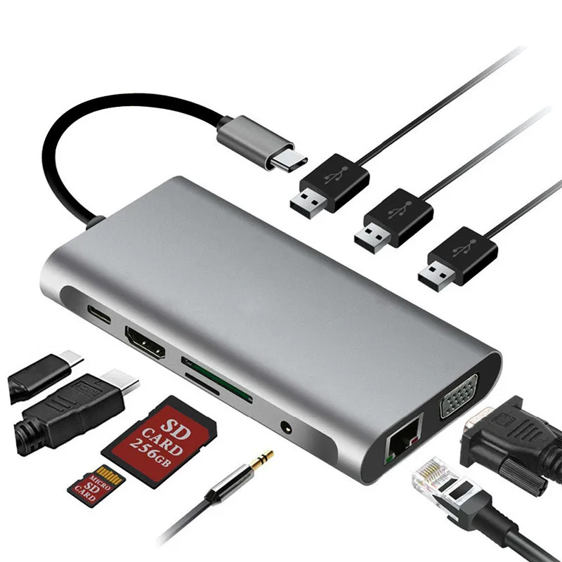 Type-c Docking Station To HDMI-compatible-compatible VGA RJ45 PD USB 3.0 HUB Ten In One Multi-function Hub
Type-c Docking Station To HDMI-compatible-compatible VGA RJ45 PD USB 3.0 HUB Ten In One Multi-function Hub