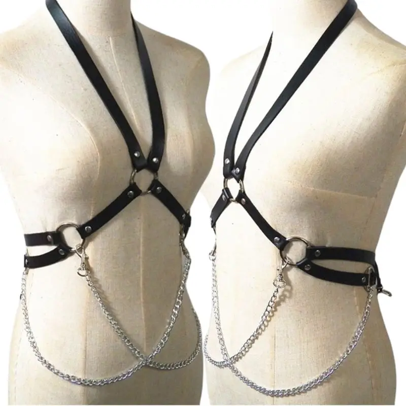 Women Sexy Waist Belt Faux Leather Metal Chain O-Ring Halter Neck Body Harness Q6PB
Women Sexy Waist Belt Faux Leather Metal Chain O-Ring Halter Neck Body Harness Q6PB