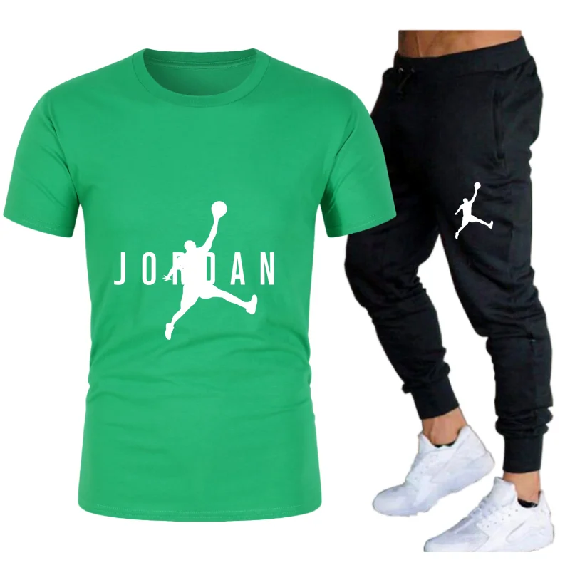 Men's sports running suit jordan-23 breathable T-shirt + sports pants men tracksuit two piece men's basketball training suit