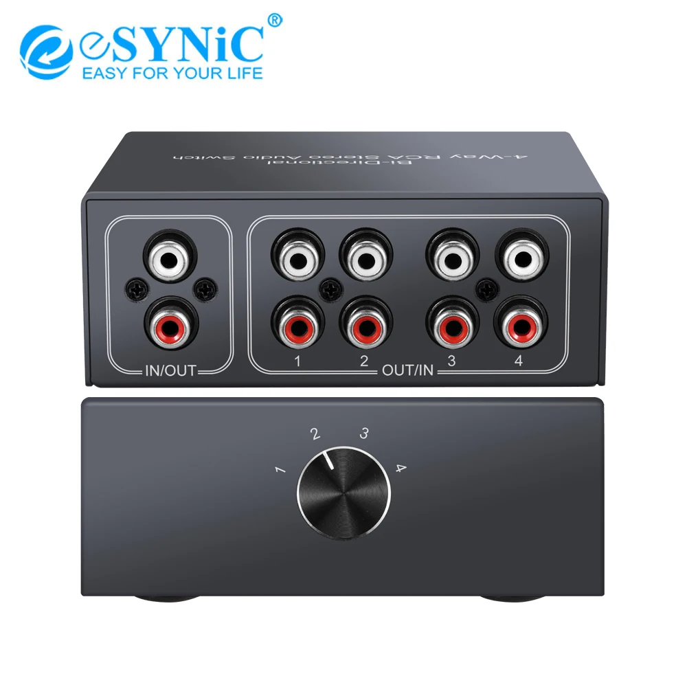 eSYNiC 4X1/1X4 Bi-Directional RCA Stereo Audio Switch L/R Sound Channel Audio Switch Splitter Selector for AMP DVD CD Player
eSYNiC 4X1/1X4 Bi-Directional RCA Stereo Audio Switch L/R Sound Channel Audio Switch Splitter Selector for AMP DVD CD Player