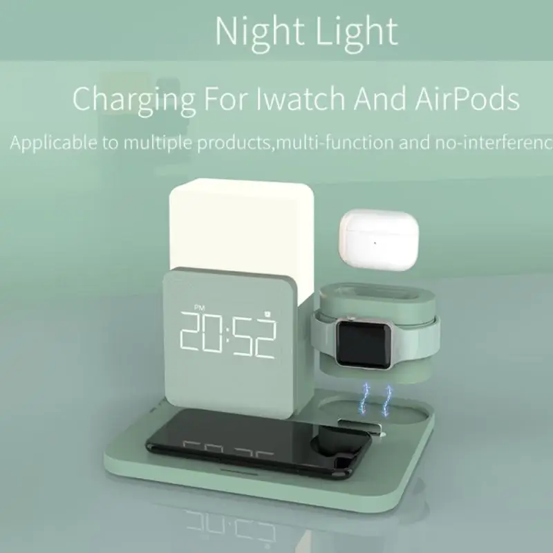 Многофункциональная беспроводная зарядная подставка Qi для Apple Watch Airpods Pro IPhone 12, настольная лампа, будильник, быстрая зарядная станция
Многофункциональная беспроводная зарядная подставка Qi для Apple Watch Airpods Pro IPhone 12, настольная лампа, будильник, быстрая зарядная станция