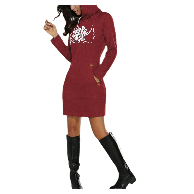 Winter Warm Sweatshirt Long-sleeved Dress Woman Clothing Hooded Collar Pocket Simple Casual LadyRose Print Dress Sexy Sweatshirt
Winter Warm Sweatshirt Long-sleeved Dress Woman Clothing Hooded Collar Pocket Simple Casual LadyRose Print Dress Sexy Sweatshirt