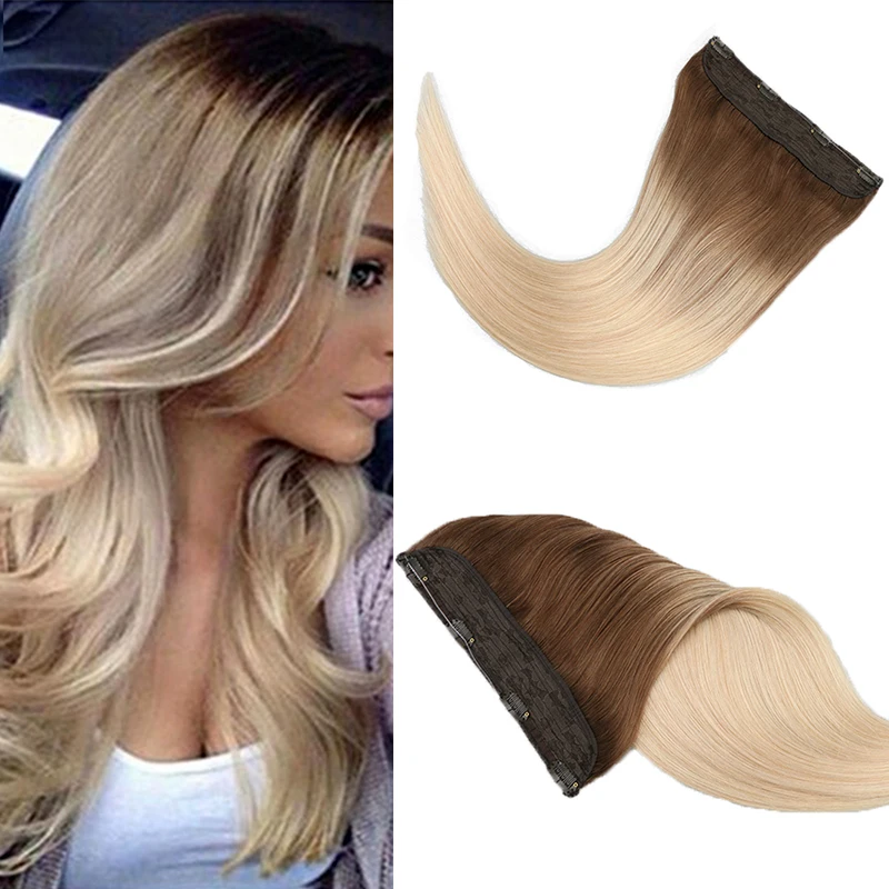 

Toysww Russian Remy Hair Halo Hair Extensions 70g-85g Natural one piece Human Hair Extensions 14-22 Balayage color