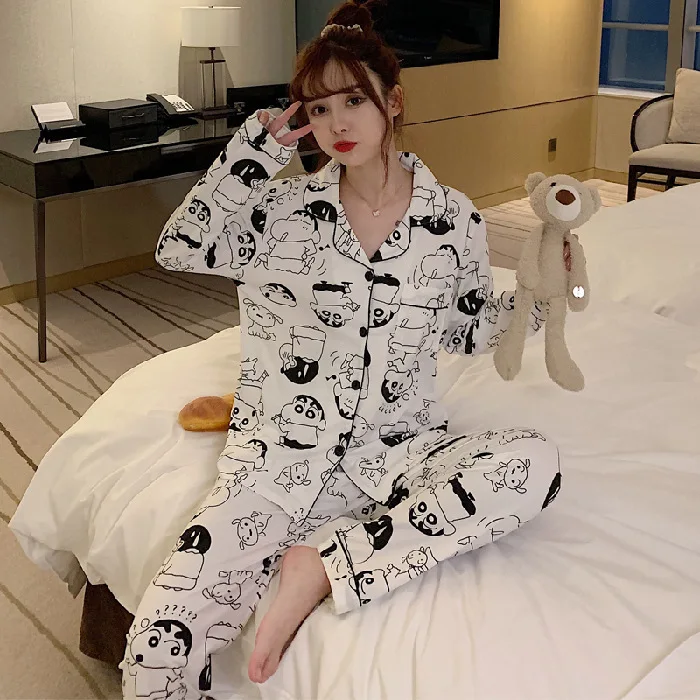 Spring and Autumn Pajamas Women's Long-sleeved Trousers Cardigan Cute Cartoon Suit Home Service Kawaii Pajama Womens Pajamas
Spring and Autumn Pajamas Women's Long-sleeved Trousers Cardigan Cute Cartoon Suit Home Service Kawaii Pajama Womens Pajamas