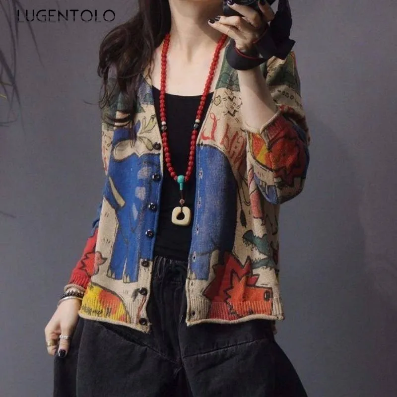 Jackets Women Spring New Knitted Printed Cardigan Vintage Loose Wild Slim Fashion Long Sleeve Button Streetwear Lugentolo
Jackets Women Spring New Knitted Printed Cardigan Vintage Loose Wild Slim Fashion Long Sleeve Button Streetwear Lugentolo