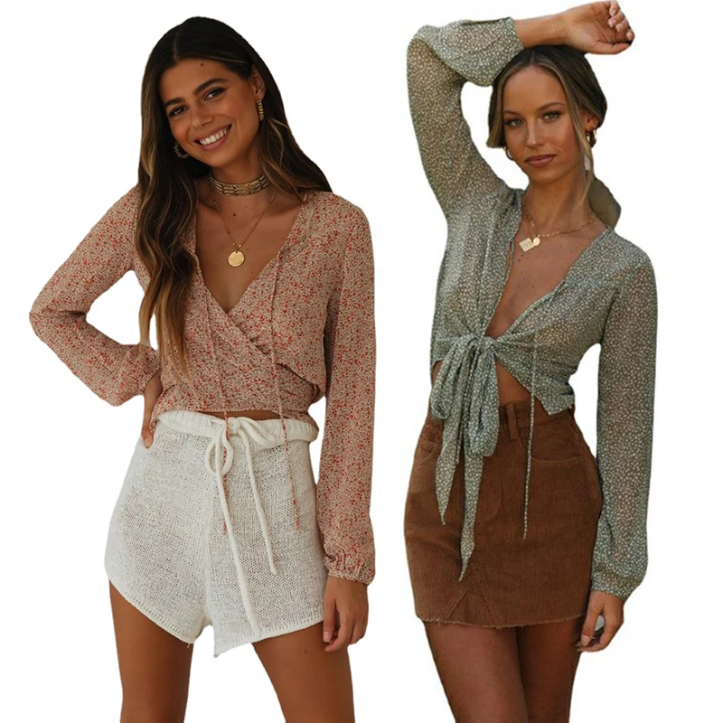 Женская пляжная шифоновая блузка с длинным рукавом и глубоким V-образным вырезом, 3 цвета 
Женская пляжная шифоновая блузка с длинным рукавом и глубоким V-образным вырезом, 3 цвета