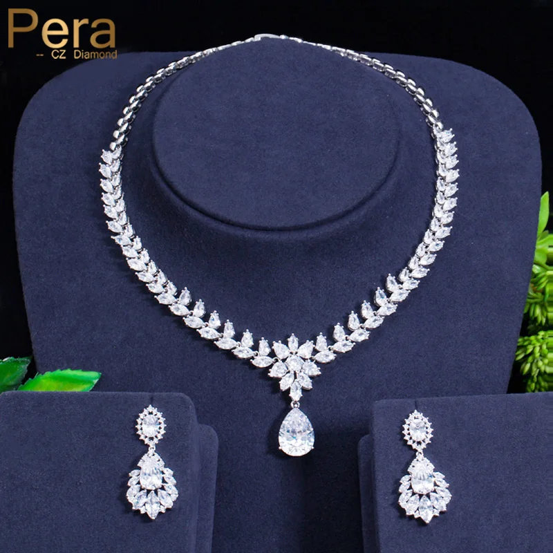 

Pera High Quality AAA Cubic Zirconia Big Marquise Shape Water Drop Pendant Bridal Wedding Necklace and Earrings Jewelry Set J471