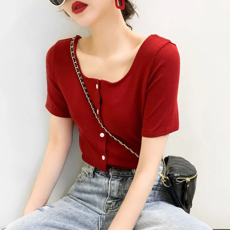 EFINNY Sexy Casual Women T-Shirt Button O-Neck Lady Tee Tops Knit Short-Sleeved Women's T Shirt
EFINNY Sexy Casual Women T-Shirt Button O-Neck Lady Tee Tops Knit Short-Sleeved Women's T Shirt