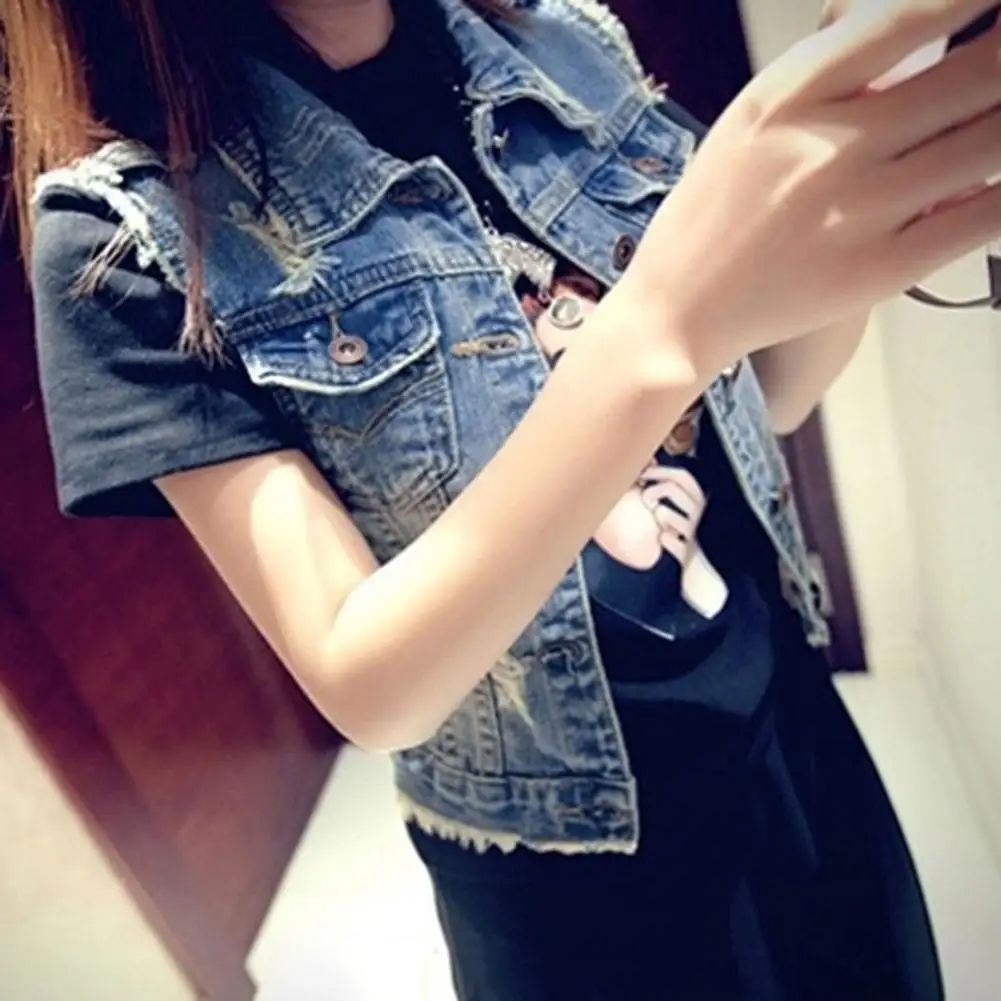 2019 Fashion Casual Lapel Jeans Vest Cotton Short Solid Femme S-L Denim Sexy Pockets Sleeveless Waistcoat Autumn Spring Women Co
2019 Fashion Casual Lapel Jeans Vest Cotton Short Solid Femme S-L Denim Sexy Pockets Sleeveless Waistcoat Autumn Spring Women Co
