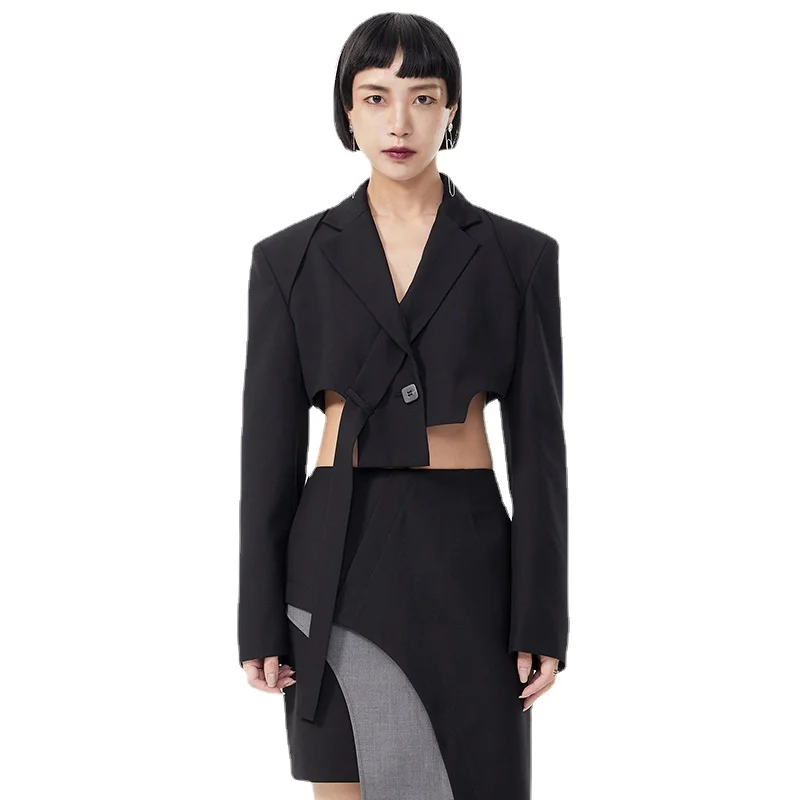 Black Irreuglar Hollow Out Short Blazers for Women Elegant New Lapel Long Sleeve Loose Fit and Jackets Blazer Suits Women's 2021
Black Irreuglar Hollow Out Short Blazers for Women Elegant New Lapel Long Sleeve Loose Fit and Jackets Blazer Suits Women's 2021