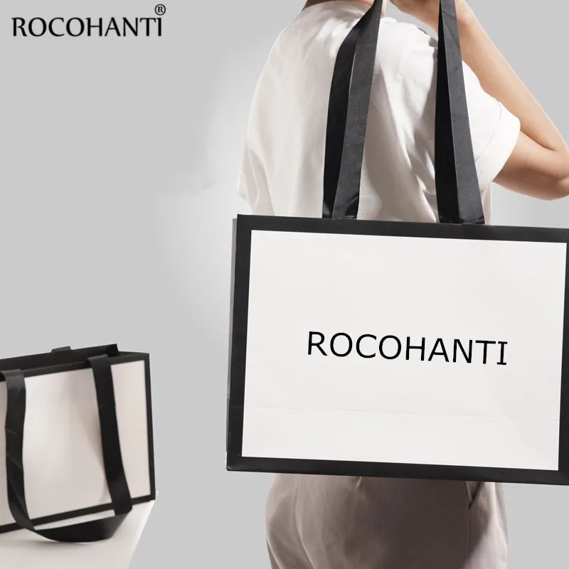 50X Custom Logo Printed Matt Laminated White Black Patched Paper Gift Shopping Bag With Extra Long Grosgrain Ribbon Handle
50X Custom Logo Printed Matt Laminated White Black Patched Paper Gift Shopping Bag With Extra Long Grosgrain Ribbon Handle