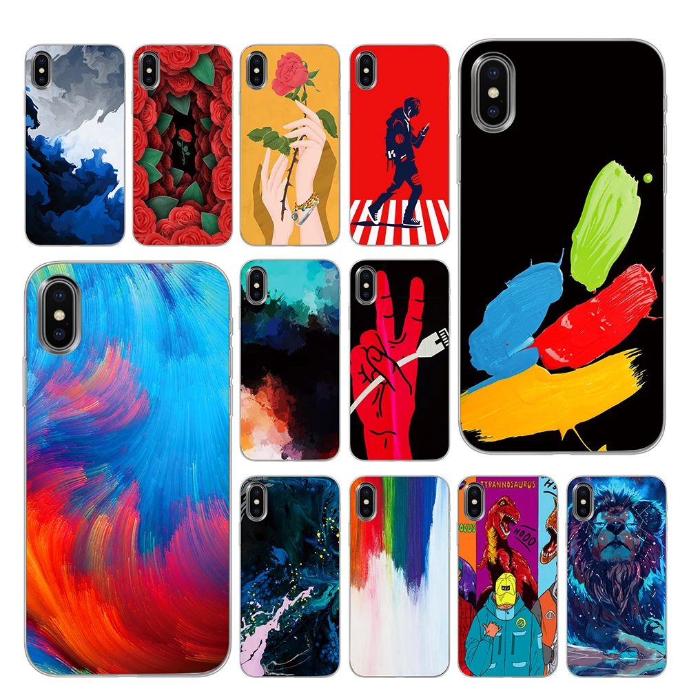 Акварельный Лев розовый черный чехол ТПУ для iPhone 5 5S 6 6s 7 8 Plus X XS XR 11 Pro